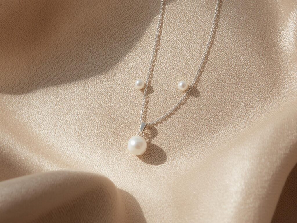 pendant jewellery set with necklace and displayed on fabric